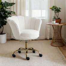 WAHSON OFFICE CHAIRS Home Office Chair, Swivel Chair Made Of Velvet, Height-Adjustable Desk Chair, Office Chair With Petal Backrest, Gilded Base, Armchair For Bedroom/Dressing Table - 白色 - 查看 1