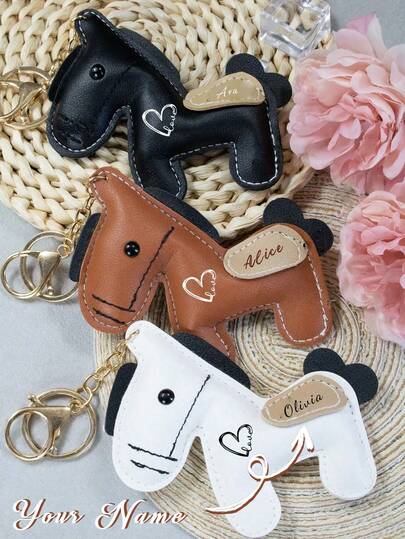 Personalized Horse Keychain, Custom Letters Bag Charm,Customized Leather Keychain, Customizable Bag Accessories, Horse Year Keychain,Animal-Shaped Keychains,Bag Charms For Tote Bags, Christmas, Birthday Gifts, Youth Keychains