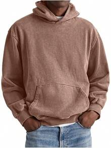 [Free Shipping]Mens Hoodies Oversized Unisex Acid Wash Hoodie Heavyweight Fleece Vintage Cotton Sweatshirt Men Women - B-咖啡 - 查看 1