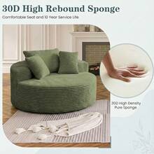 55"L Oversized Round Chaise Longue Chair Indoor, Corduroy Sponge Single Sofa, Oversized Round Chairs, Modern Sleeper Chair For Living Room,Projection Room, Wide Armrest Chairs Black - màu xanh lá - Xem 2