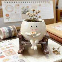 1pc Rocking Chair Succulent Plant Pot Resin Crafts Decor, /Coffee/Smiling Face Planter, Desktop Decoration, Garden Yard Plant Flower Pot