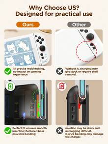 遊戲、貓、兔子、鬱金香主題超薄 TPU 保護殼，相容 Switch OLED/Lite/New Switch2 (2025)。可直接放入底座，無需拆卸。防震防塵。多色可選。春季浪漫、鄉村風、情人節、新年、開學季。 - 彩色 - 查看 11