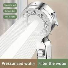 Creative Twist Shower Head, 5 Spray Modes, Equipped With 1.5m Stainless Steel Hose And ABS Wall Bracket, No Need To Drill, Providing A Wonderful Bath Experience - Silver - View 4