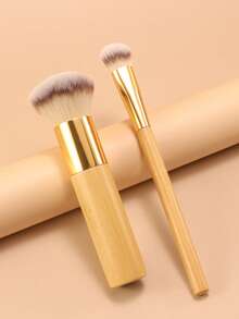 2pcs Foundation Make-Up Makeup Brushes, Suitable For Bronze, Loose Powder, Concealer, And Multi-Functional Kabuki Modeling Mixed Brush, Suitable For Beginners - Gold - View 1