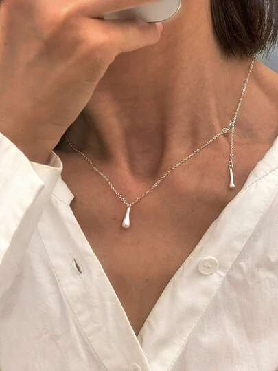 1件S925纯银水滴项链 - 韩式风格，日常佩戴，送给女朋友、妈妈和姐姐的完美礼物