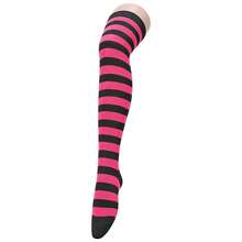 Zando Womens Thigh High Socks Striped High Knee Socks Knee High Socks For Cosplay Long Socks Over The Knee Leg Warmers,OneSize,HotPinkBlack - 亮粉色黑色 - 查看 5