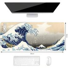MOYAC Mouse Pad para XXL 300 * 800 mm Alfombrilla Ratón Impermeable y Antideslizante Suave y Cómoda Accesorio de Escritorio Mousepad para Oficina Computadoras Laptops (Olas Azules de Kanagawa) - Olas de Kanagawa - Ver 4