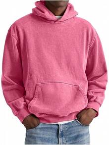 [Free Shipping]Mens Hoodies Oversized Unisex Acid Wash Hoodie Heavyweight Fleece Vintage Cotton Sweatshirt Men Women - B-hot Pink - 查看 11