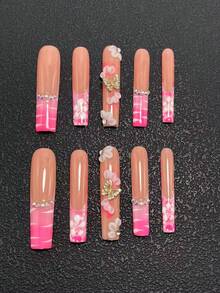 10 Piece 5.5cm Handmade Coffin Shaped Wearing Armor, Decorated With Rhinestones, Butterflies, Water Droplets, And Paper Clips. It Is A Nail Sticker Set Suitable For Women And Girls, Valentine's Day, Parties, Festivals, And Daily Wear. Nail Accessories, Acrylic Nail Kit, Including Kit, Hand Pressed Nail Art, Fake Nail Stickers, And Nail Supplies. - Nhiều màu - Xem 2