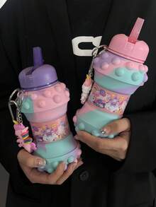BENNY 兒童終極獨角獸禮物：550ml 可折疊矽膠水瓶，附鑰匙圈與登山扣，防漏可摺疊杯，適合生日、學校派對與節日慶祝、返校季、聖誕禮物、萬聖節、感恩節 - 彩色 - 查看 9