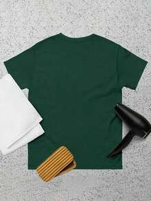 Manfinity Dauomo Men's Standard Size T-Shirt With Fun Fish Graphic Print - 軍綠色 - 查看 2