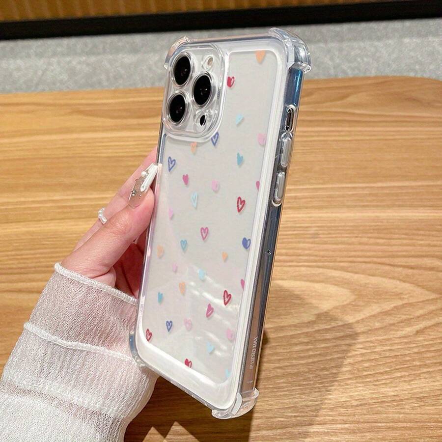 Funda de Teléfono Única Una Funda de Teléfono Suave y Transparente con Diseño de Cuatro Esquinas, a Prueba de Golpes y en Forma de Corazón, Compatible con la Serie Apple 11/12/13/14/15/16 Pro Max y para la Serie A05/A15/A25/A35/A55/S23/S24 Ultra. Ajuste Delgado para Uso Diario - 1 pieza - Ver 1