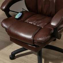Adjustable Swivel Armchair With Footrest, Headrest And Massage Function, Faux Leather Upholstery, 68.5 X 68.5 X 113-121 Cm, Brown - Redwood - View 8