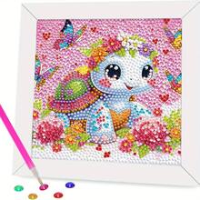 一套儿童手工钻石画套装，DIY卡通动物钻石马赛克艺术套装，节日手工材料，包含画布、钻石包、工具，尺寸5.9英寸*5.9英寸，适合家居墙面和桌面装饰，儿童节日礼物和朋友节日礼物 - 彩色 - 查看 12