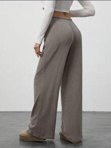 Women's Mid-Rise Wide Leg Pants, New All-Season Style, Casual & Comfortable Lounge Pants, Daily Wear, Fashionable - Light Brown - View 2