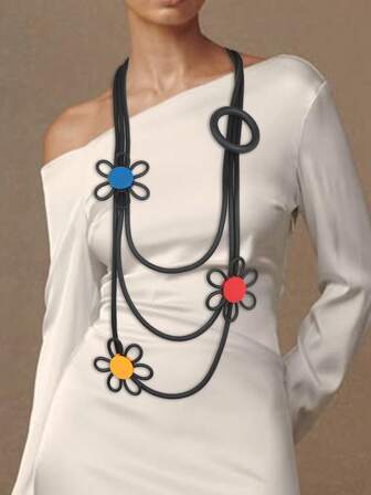 MARLIWOO 1pc Bohemian Style Colorful Floral Accessory Vintage Handmade Fashion Necklace For Women