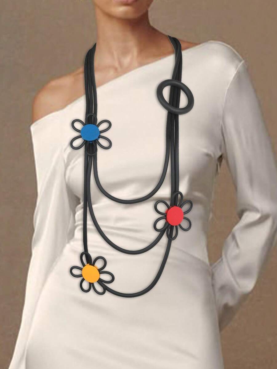 MARLIWOO 1pc Bohemian Style Colorful Floral Accessory Vintage Handmade Fashion Necklace For Women - Multicolor - View 1