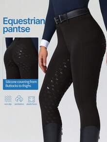 ROYALS MATTINI Quần cưỡi ngựa nữ cạp cao, dáng ôm, có lớp silicon chống trượt toàn bộ phần mông và túi tiện dụng, chuyên nghiệp và thoải mái, phù hợp cho mọi mùa (không bao gồm thắt lưng) Màu đen, mùa xuân - màu đen - Xem 2