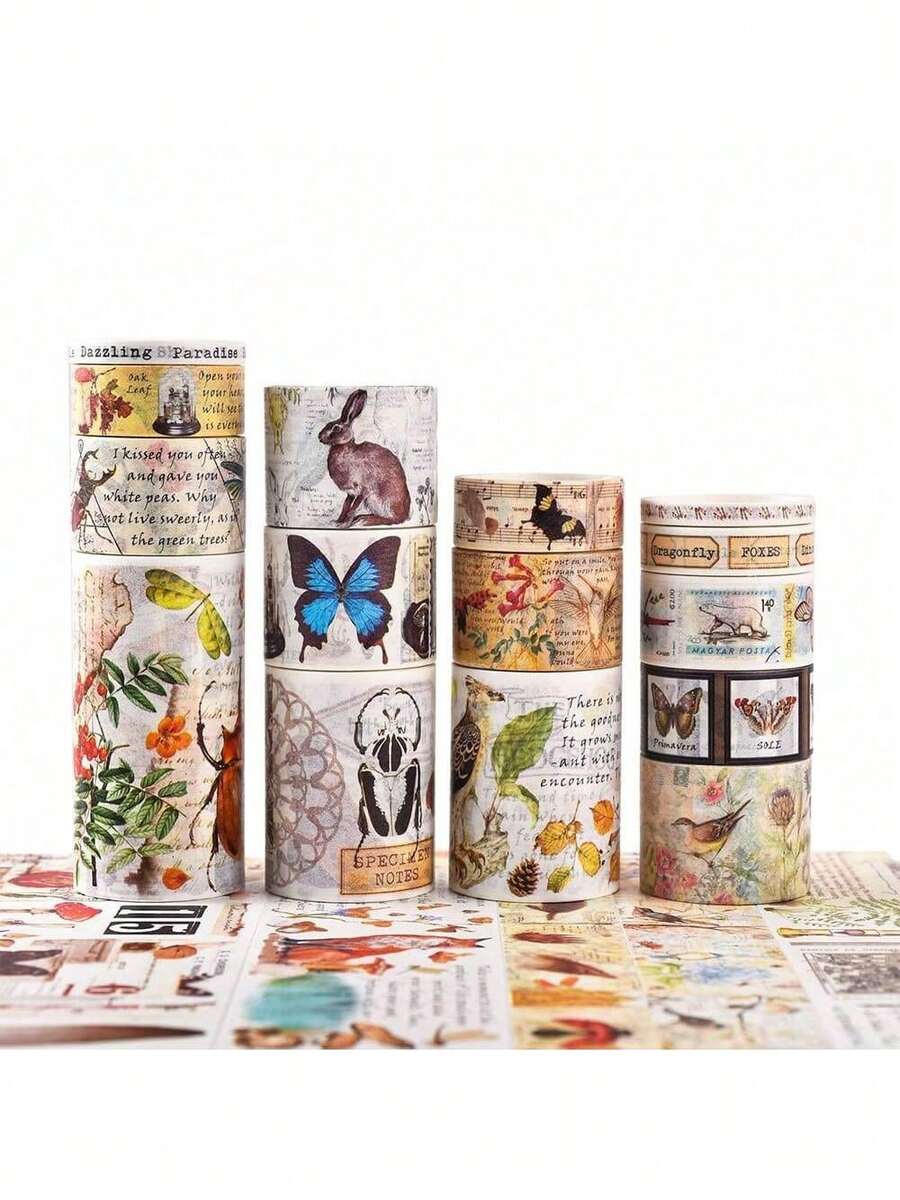 Estilo18 Rollos De Cinta Adhesiva Vintage Butterfly Botanical Nature Washi Cinta Para Bullet Journal, DIY, Scrapbooking, Blocs De Notas, Envoltura De Regalos, Artes Y ManualidadesVersióN Mejorada