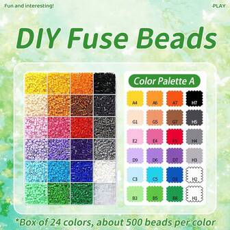 2.5mm Cuentas de fusión, 24 colores /1200 piezas, tamaño clásico de Mard, adecuado para el arte de píxeles, manualidades y regalos hechos a mano, joyería, suministros complementarios