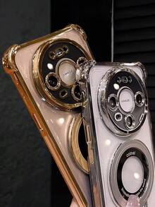 Ốp điện thoại trong suốt mạ điện cao cấp với vòng giữ từ tính, đính đá lấp lánh kiểu Y2K, vỏ silicon mềm chống sốc thời trang tương thích với Samsung Galaxy S24 S25 Ultra FE A56 A16 4G 5G, Redmi 14C, Honor, OPPO Reno, Realme, MOTO, Infinix, kiểu Y2K 2025 unisex, phiên bản quốc tế, không phải phiên bản nội địa. - Vàng - Xem 7