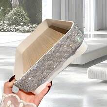 1pc Sparkling Faux Diamond Tray, Cosmetic Storage Organizer, Perfume Stand, Entryway Decorative Accessory, Key Holder Tray - Plastic Jewelry Organizer Box - Multicolor - View 3