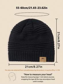 1 pezzo Berretto a coste in maglia con etichetta in pelle, unisex, cappello con fodera termica morbido e confortevole, adatto per outfit da vacanza in climi freddi - A - Visualizzare 4