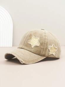 1pc Vintage American Letter Distressed Washed Denim Outdoor Street Tongue Cap, Unisex Versatile Sun Hat, Large Head Circumference Flattering Denim Baseball Cap For Women - Peaked Cap - View 18