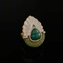 1 pieza Anillo de bronce vintage con estilo palaciego de alta gama, anillo de diseñador de temperamento para mujer - HYH25-0203R - Ver 13