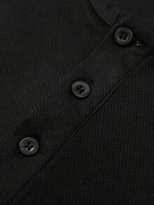 Men's Casual Short Sleeve Henley T-Shirt, Summer - Black - View 3