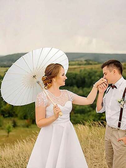 1Pc White Paper Umbrella Wedding Party Decoration, Wedding Table Centerpieces, Wedding Bridal Props, Vase Flower Arrangement Accessories, Photography Props, DIY Painting Supplies