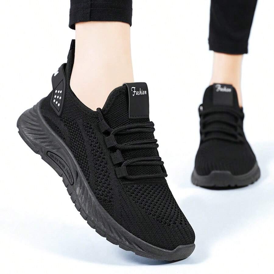 Women's Athletic Shoes, Available In Plus Sizes, Slip-On Design, Lightweight And Breathable Mesh Upper, Slip-Resistant And Shock-Absorbing, Machine Washable, Sporty Style, Tennis Shoes, Perfect For Everyday Wear, Running, Fitness, Travel, And Shopping, Making A Great Women's Day And Mother's Day Gift. - màu đen - Xem 1