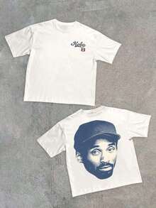 1Pcs Camiseta Casual de Manga Corta con Cuello Redondo para Hombre 220g Impresión Digital de Doble Cara Gráfico de Kobe 100% Algodón - Blanco - Ver 8