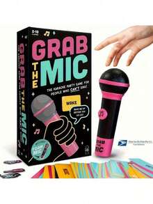 Grab Mic Game, Family Party Karaoke Game, 2-10 Players- Board Game Bad Singers With 250 Lyrics (125 Cards) Hilarious Game Nights& Birthday Party- Makes A Great Music Lovers, Karaoke Or Singing- Adult Great Date Nights - 黑色 - 查看 1