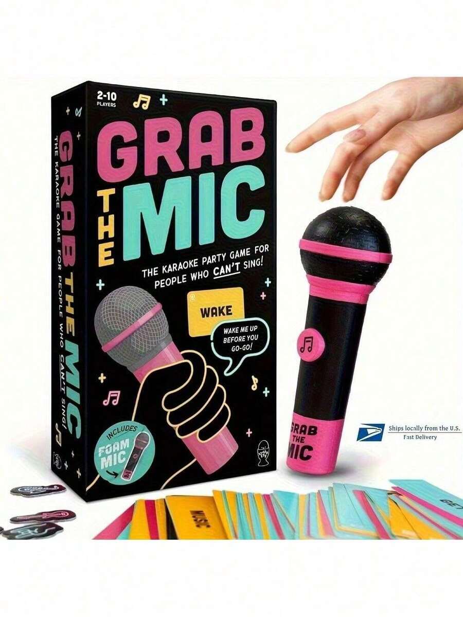 Grab Mic Game, Family Party Karaoke Game, 2-10 Players- Board Game Bad Singers With 250 Lyrics (125 Cards) Hilarious Game Nights& Birthday Party- Makes A Great Music Lovers, Karaoke Or Singing- Adult Great Date Nights - 黑色 - 查看 1