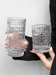 1pc Oval Relief Glass Cup, Light Luxury Whiskey Glass Cup, Transparent Glass Cold Drink Cup, American Latte Coffee Cup, Beverage Cup, Milk Cup, Wine Cup, Heat-Resistant Drinking Cup, Retro Glassware - Transparent - View 10