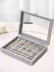 1pc Large Capacity Jewelry Box, Velvet Material, Can Store Rings, Necklaces, Earrings And Other Jewelry - Multicolor - View 4