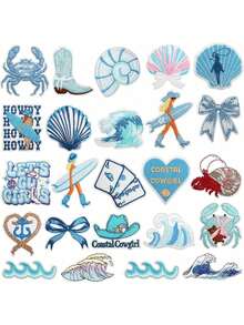 EstiloTendencia24 Parches Para Planchar Para Sombreros Y Ropa, Parches De Playa Bordados En El OcéAno, Parches De Sombrero De Verano Azul Para Sombreros De Camionero, Tela Vaquera, Bolsas De PlayaCalidad PremiumVersióN Mejorada - 1 - Ver 2