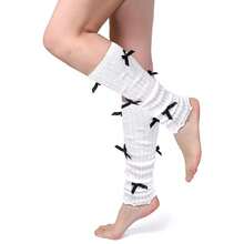 Women's Y2K 80s Leg Warmers Socks Rib Knit Boot Socks,OneSize,WhiteBowtie - WhiteBowtie - View 3