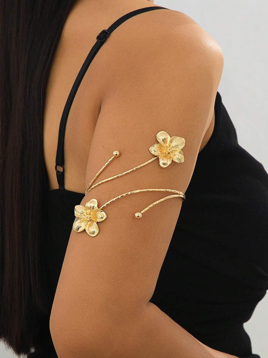 1pc Fashionable Summer Beach Gold Flower Adjustable Bracelet For Women - Golden - View 1