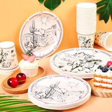 Western Cowboy Black & White Disposable Tableware Set, 7/9 Inch Party Plates, Disposable Paper Plates And Cups Suitable For Holidays, Weddings, Engagements, Birthdays, Parties, Celebrations - Multicolor - View 3