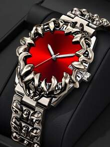 1pc Red & Green & Black & White Dial Claw Shaped Men's Watch With Calendar Display, Unique Embossed Strap Design, Suitable For Daily/Party/Rock/Gothic Style Fashion Accessory Watch - 均碼 - 查看 14