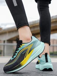 Men's Thick Sole Sneakers, Bounce-Back Cushioned Soft Bottom, Shock Absorbing, Breathable, Non-Slip, Casual Running Shoes - light green - View 6