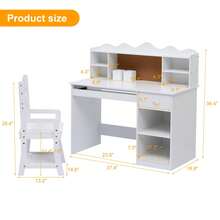 Huisuilinss Kids Desk And Chair Set,Wood Children Study Table,Student Writing Table Computer Workstation With Storage Shelf,Bulletin Board,Keyboard Stand And Pen Holder For Boys and Girls - Blanco - Ver 3