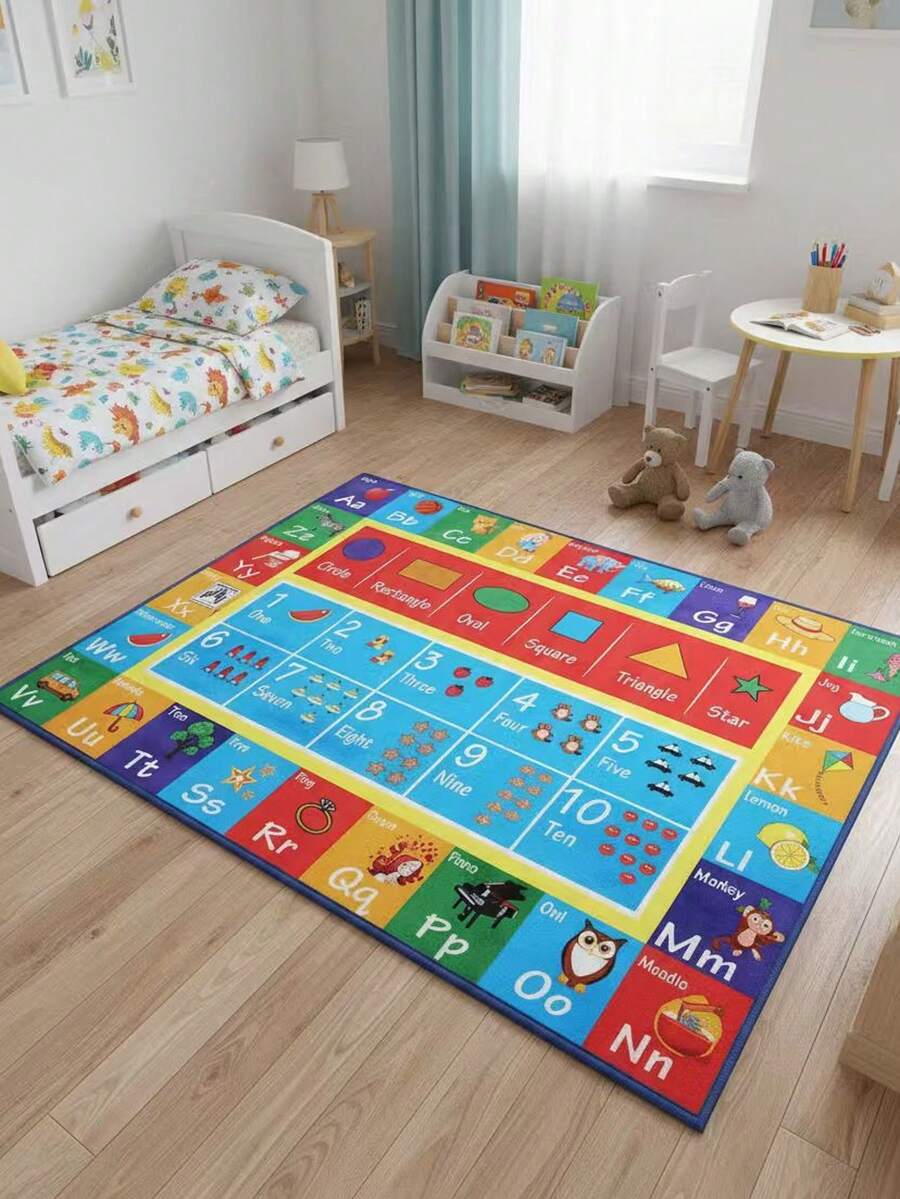 1 Stück Mehrfarbiger karierter Kinderteppich, Zahlen, Buchstaben, Formen, Tiere, Früchte dekorativer Teppich für Kinderzimmer, Schlafzimmer Dekoration, kleiner Teppich, Teppich, Heimdekoration, Wohnzimmerteppich, kleiner Wohnzimmerteppich, Schlafzimmerteppich, Wohnzimmer Heimdekoration, Outdoor-Teppich, waschbarer Teppich - Verschiedenfarbig - Übersicht 1