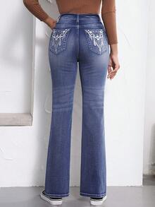 New Women's Embroidered Slim Fit Washed Denim Jeans, Fashionable Women's Jeans
