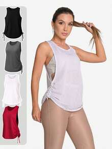 Women's Fitness Dry Fit Tank Top With Side Detail And Oval Cutout - 白色 - 查看 7