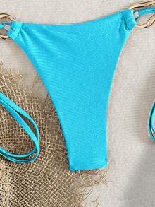Bộ bikini hai mảnh bằng thép phong cách kỳ nghỉ dành cho nữ, có dây đeo vai và phụ kiện thắt lưng bằng kim loại, thích hợp cho kỳ nghỉ hè trên đảo - Màu xanh bạc hà - Xem 5