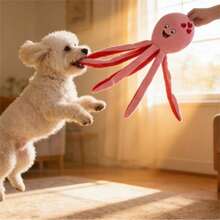 Juguete de perro de pulpo rosa con diseño de corazón - Juguete interactivo para perros con chirrido, juguete de peluche para perros para buscar y masticar en interiores