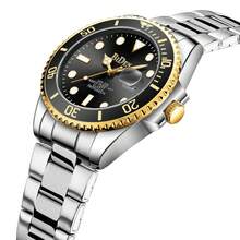 BIDEN 1PC Men's Watch Business Casual Style Silver Stainless Steel Strap Waterproof Night Light Pointer Automatic Date Men's Quartz Watch - Black Gold - View 6